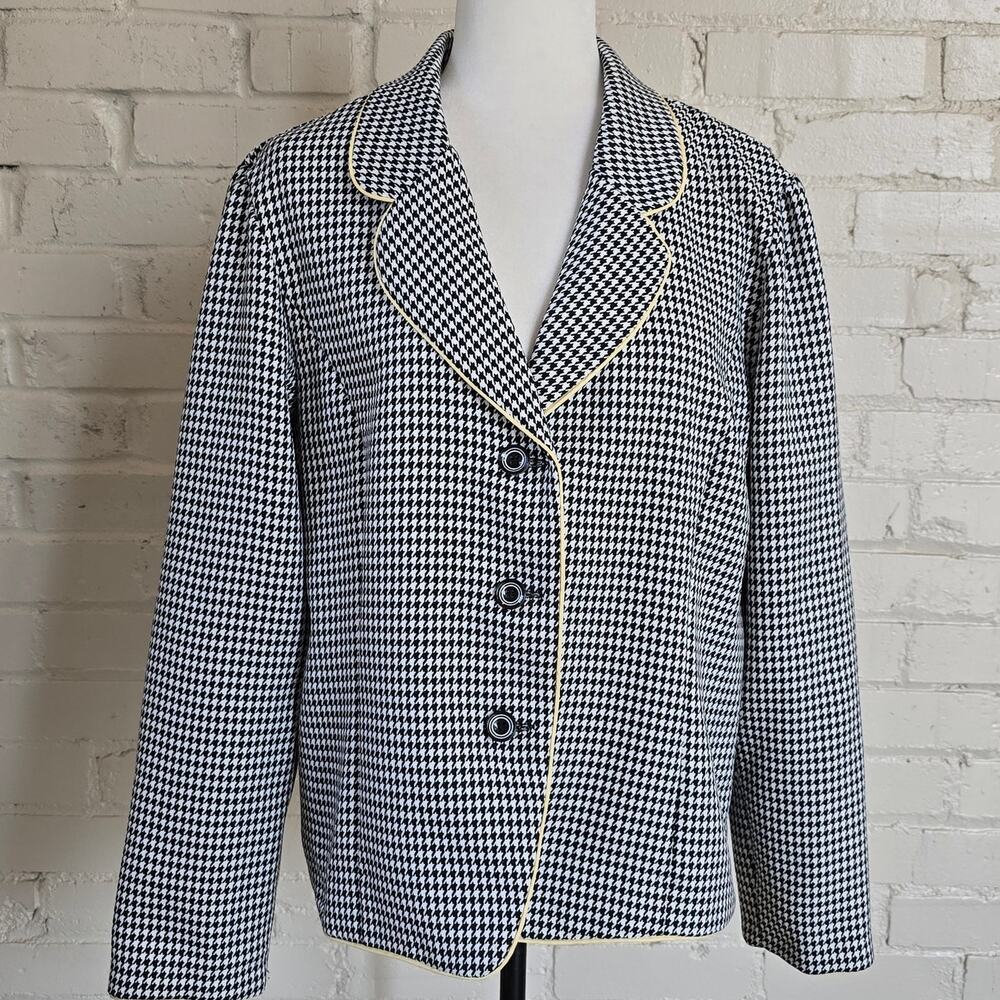 ​Vintage Black White Houndstooth Blazer Size 16​┃Preppy Office Dark Academia Mod